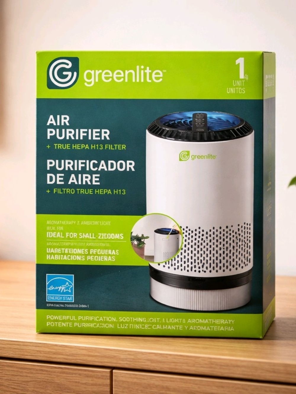 Greenlite True HEPA H13 Air Purifier, Aromatherapy & Light, 158 Sq Ft Coverage